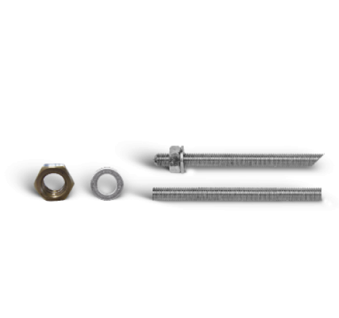 BF Bossong threaded studs with nut and washer, cut 45° and 90°